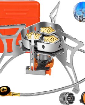 6800W Portable Windproof Camping Stove - Foldable Backpacking Stove with Piezo Ignition, Fuel Canister Adapter & Carry Case for Outdoor Cooking, Hiking & Picnics