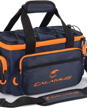 Calamus Fishing Tackle Bags - Fishing Bags for Saltwater or Freshwater Fishing - Rip-Stop PE - Padded Shoulder Strap - Pliers Storage -Orange