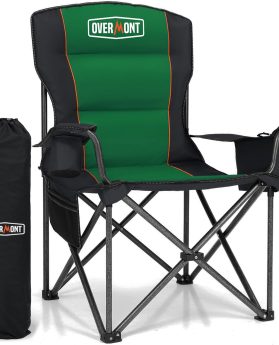 Overmont Oversized Folding Camping Chair - 450lbs Support with Padded Cushion Cooler Pockets - Heavy Duty Collapsible Chairs for Sports Garden Beach Fishing