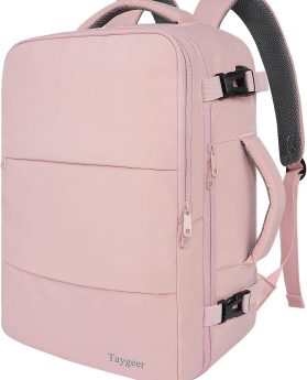 Taygeer Travel Backpack for Women, Carry On Backpack with USB Charging Port & Shoe Pouch, TSA 15.6inch Laptop Mochila Flight Approved, Nurse Bag Casual Daypack for Weekender Business Hiking, Pink